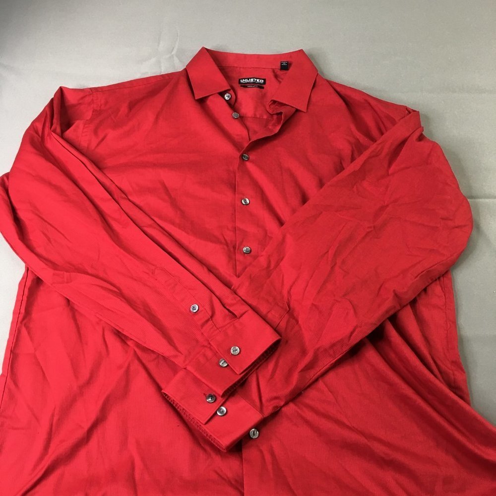 Unlisted Kenneth Cole Shirt Mens Red Size 17.5 Collared Long Sleeve Button Down
